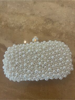 Pearl-Embellished Ivory Evening Clutch